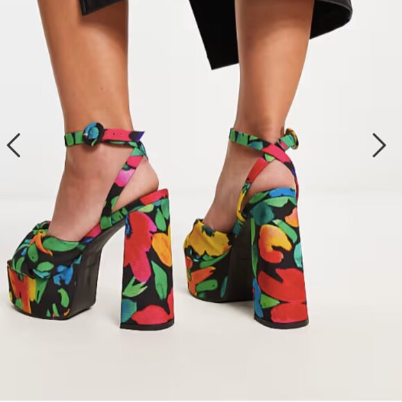ASOS DESIGN NATIA KNOTTED PLATFORM HEELED IN MULTI FLORAL US 7 - Picture 8 of 8